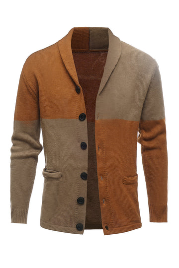 Marrón Mangas Largas Cardigan Para Hombre